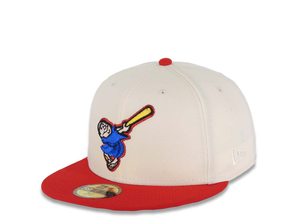 San Diego Padres New Era MLB 59FIFTY 5950 Fitted Cap Hat Cream Crown Red Visor Metallic Blue/Red Swinging Friar Logo 2016 All-Star Game Side Patch