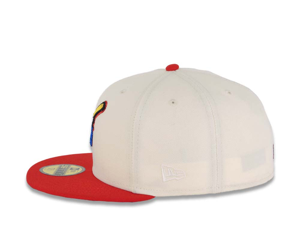 San Diego Padres New Era MLB 59FIFTY 5950 Fitted Cap Hat Cream Crown Red Visor Metallic Blue/Red Swinging Friar Logo 2016 All-Star Game Side Patch