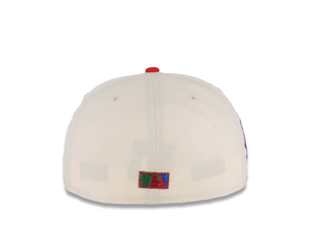 San Diego Padres New Era MLB 59FIFTY 5950 Fitted Cap Hat Cream Crown Red Visor Metallic Blue/Red Swinging Friar Logo 2016 All-Star Game Side Patch