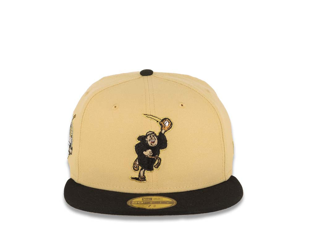 San Diego Padres New Era MLB 59FIFTY 5950 Fitted Cap Hat Vegas Gold Crown Black Visor Metallic Gold Catching Friar Logo 40th Anniversary Side Patch
