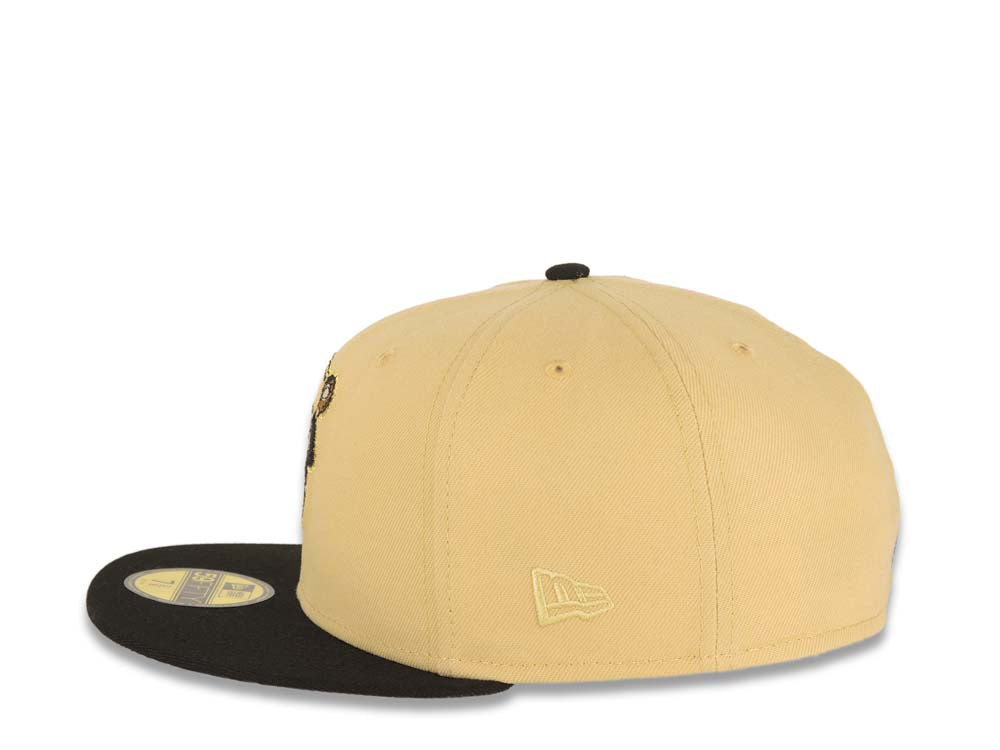 San Diego Padres New Era MLB 59FIFTY 5950 Fitted Cap Hat Vegas Gold Crown Black Visor Metallic Gold Catching Friar Logo 40th Anniversary Side Patch