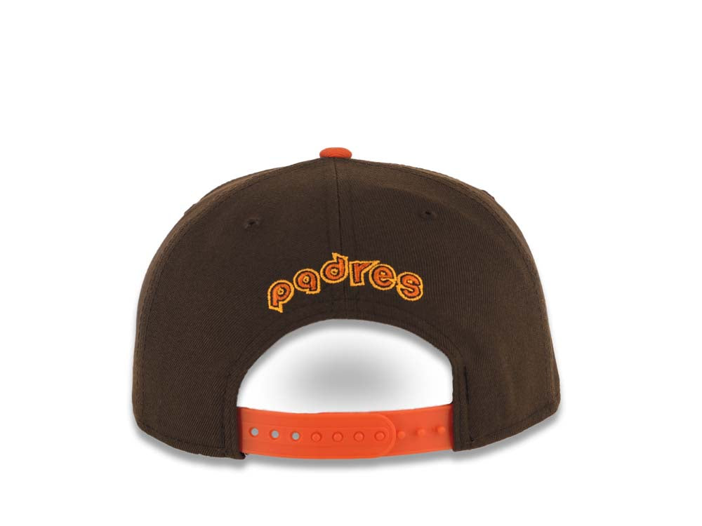 San Diego Padres New Era MLB 9FIFTY 950 Snapback Cap Hat Brown Crown Yellow Visor Brown/Yellow Swinging Friar Logo Green UV