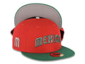 Mexico New Era WBC World Baseball Classic 59FIFTY 5950 Fitted Cap Hat Red Crown Green Visor Green/White Arch Script/Text Logo M Side Logo Patch