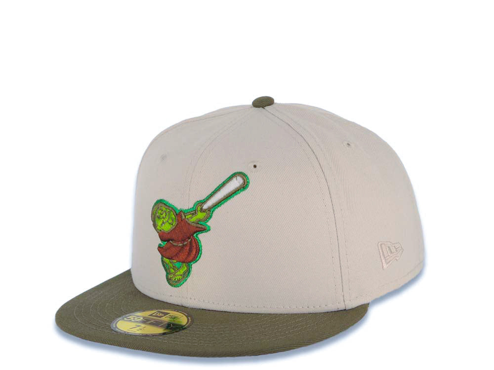 San Diego Padres New Era MLB 59FIFTY 5950 Fitted Cap Hat Stone Crown Olive Green Visor Green/Brown Swinging Friar Logo 40th Anniversary Side Patch