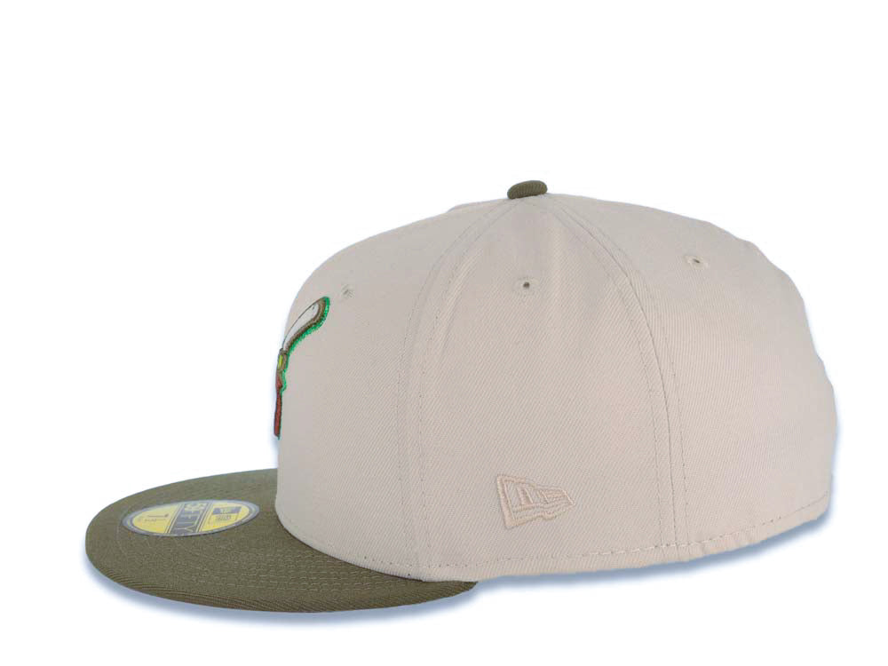 San Diego Padres New Era MLB 59FIFTY 5950 Fitted Cap Hat Stone Crown Olive Green Visor Green/Brown Swinging Friar Logo 40th Anniversary Side Patch