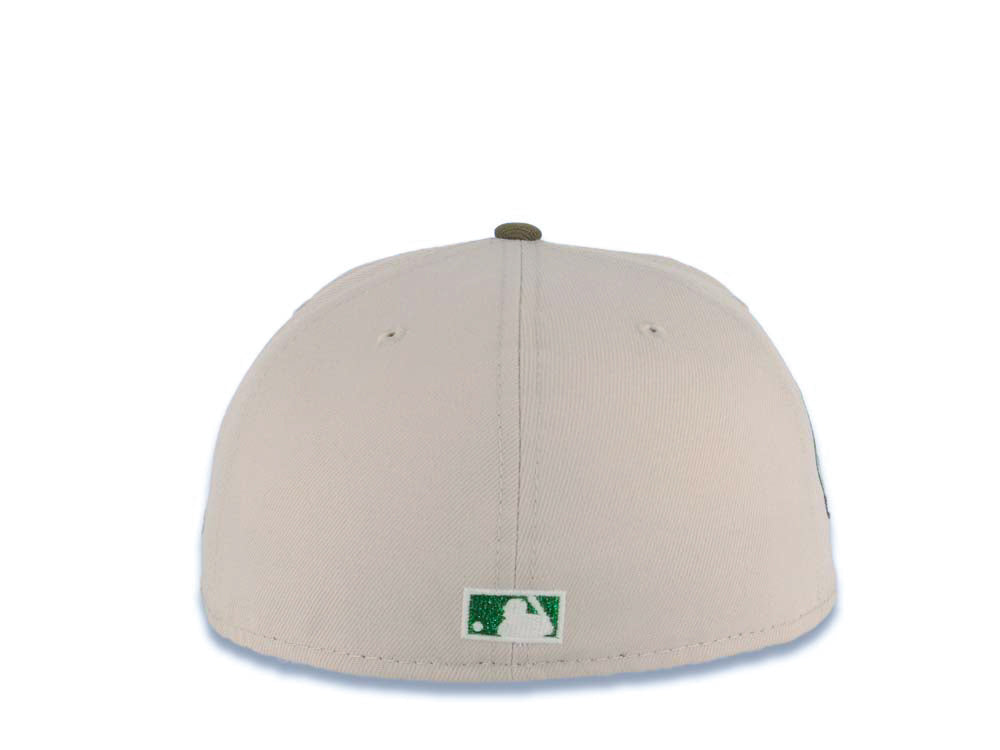 San Diego Padres New Era MLB 59FIFTY 5950 Fitted Cap Hat Stone Crown Olive Green Visor Green/Brown Swinging Friar Logo 40th Anniversary Side Patch