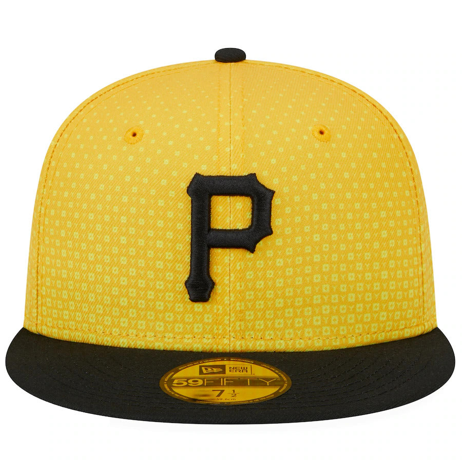 Pittsburgh Pirates New Era MLB 59FIFTY 5950 Fitted Cap Hat Yellow Crown Black Visor Black Logo (2023 City Connect)