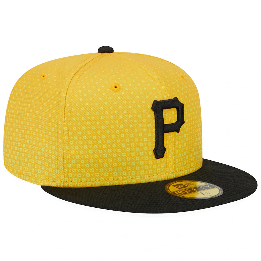 Pittsburgh Pirates New Era MLB 59FIFTY 5950 Fitted Cap Hat Yellow Crown Black Visor Black Logo (2023 City Connect)