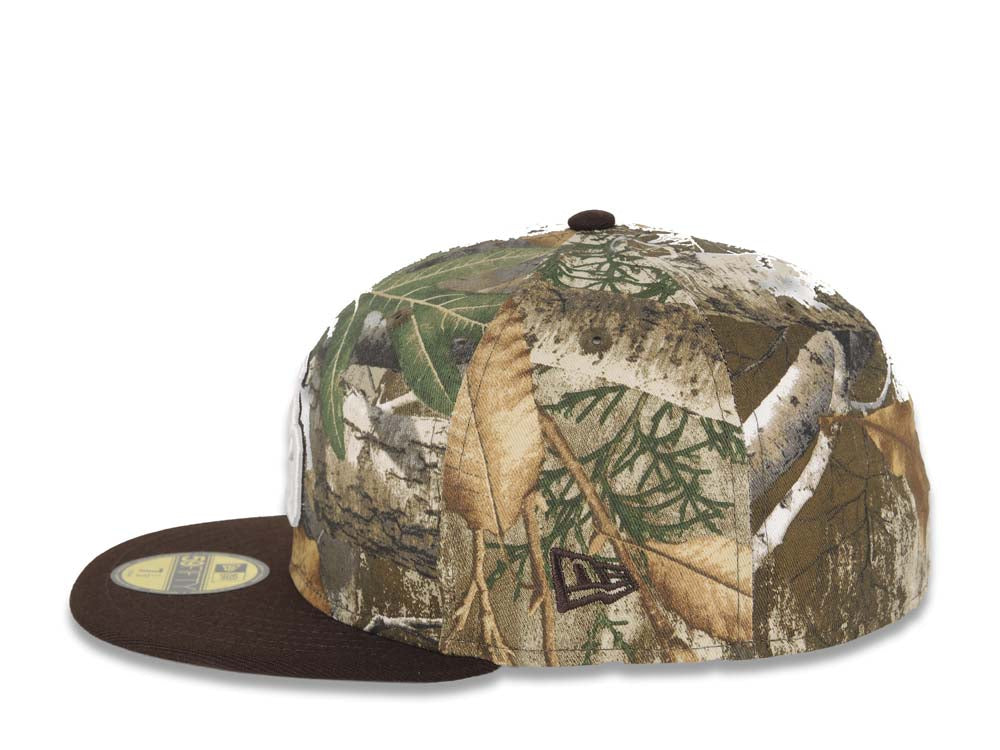 San Diego Padres New Era MLB 59FIFTY 5950 Fitted Cap Hat Real Tree Edge Camo Crown Dark Brown Visor White Logo Jackie Robinson 50th Anniversary Side