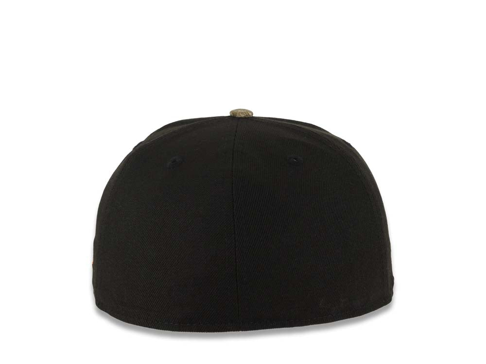 San Diego Padres New Era MLB 59FIFTY 5950 Fitted Cap Hat Black Crown Real Tree Edge Camo Visor White/Orange P Logo MLB Batterman Batty Side Patch