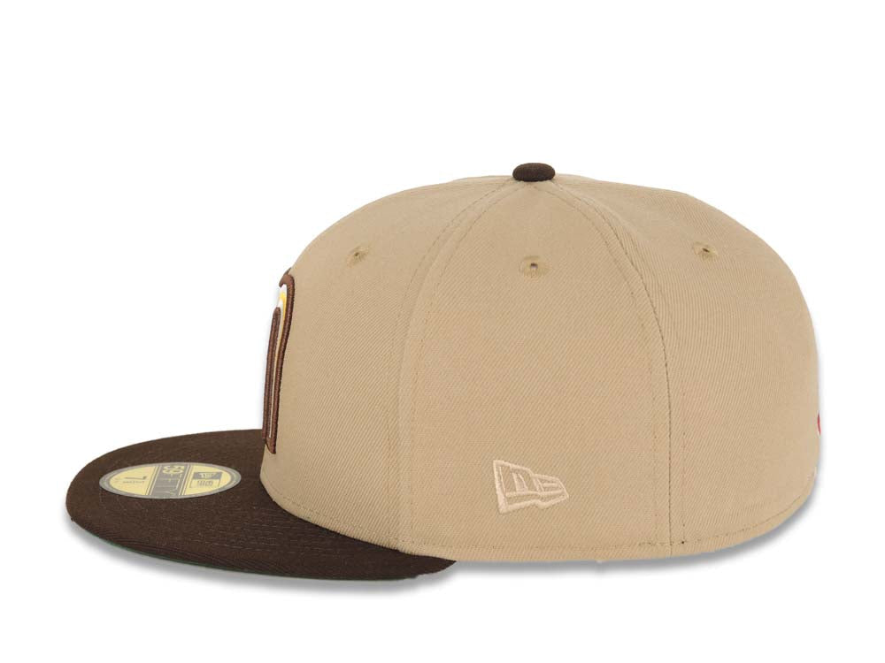 Mexico New Era WBC World Baseball Classic 59FIFTY 5950 Fitted Cap Hat Khaki Crown Dark Brown Visor White/Brown/Yellow Logo Mexico Flag Side Patch