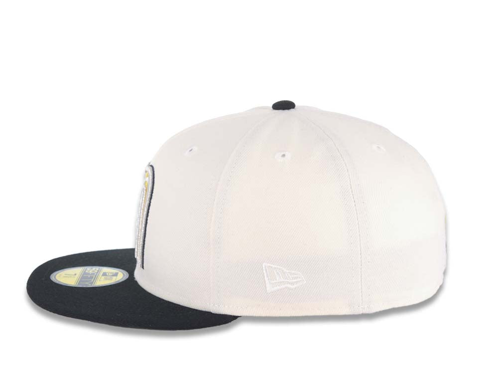 Mexico New Era WBC World Baseball Classic 59FIFTY 5950 Fitted Cap Hat Cream Crown Black Visor White/Metallic Gold/Black Logo Mexico Flag Side Patch