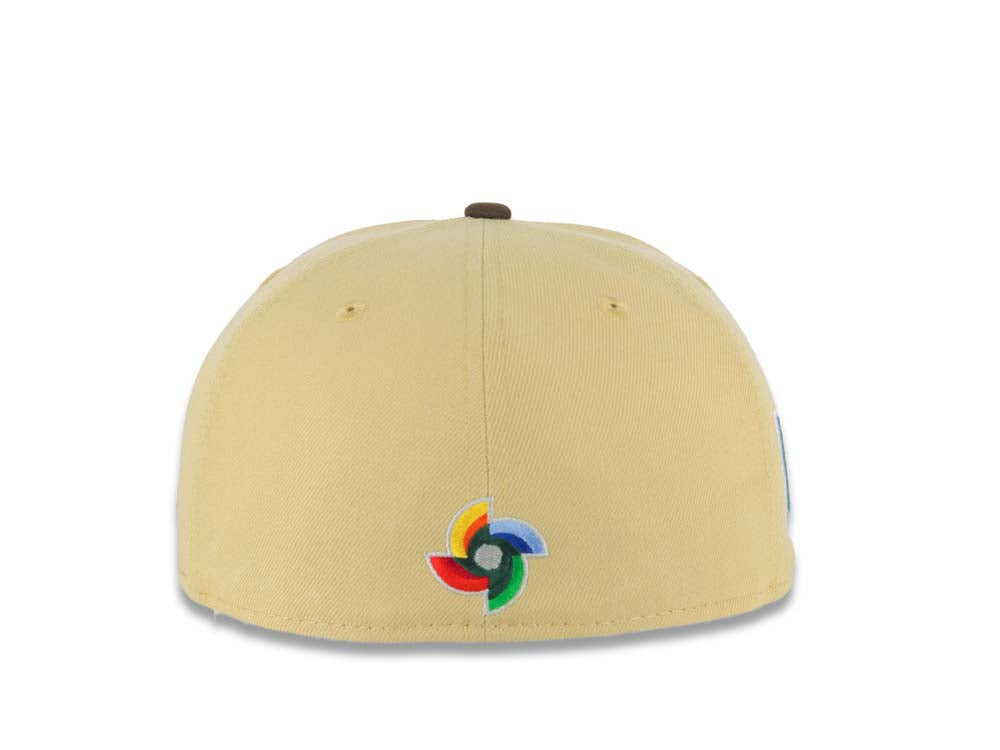 Mexico New Era WBC World Baseball Classic 59FIFTY 5950 Fitted Cap Hat Vegas Gold Crown Brown Visor Metallic Gold/Brown Logo Mexico Flag Side Patch