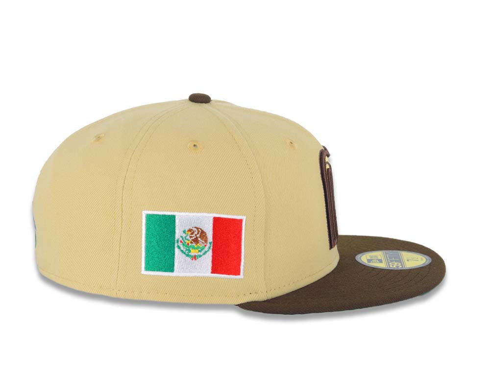 Mexico New Era WBC World Baseball Classic 59FIFTY 5950 Fitted Cap Hat Vegas Gold Crown Brown Visor Metallic Gold/Brown Logo Mexico Flag Side Patch