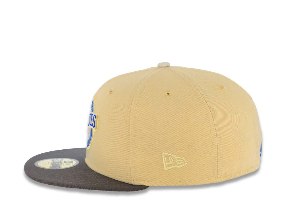 San Diego Padres New Era MLB 59FIFTY 5950 Fitted Cap Hat Vegas Gold Crown Gray Visor Metallic Blue/Gold Baseball Club Logo Elsinore Storm SidePatch
