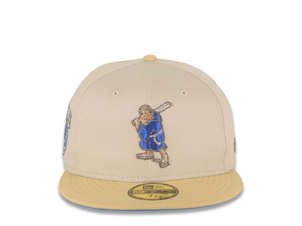San Diego Padres New Era MLB 59FIFTY 5950 Fitted Cap Hat Stone Crown Vegas Gold Visor Metallic Blue/Aluminum Batting Friar Logo Go Padres Side Patch