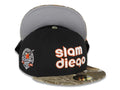 San Diego Padres New Era MLB 59FIFTY 5950 Fitted Cap Hat Black Crown Real Tree Edge Camo Visor Glow White/Orange Slam Logo 40th Anniversary Side Patch