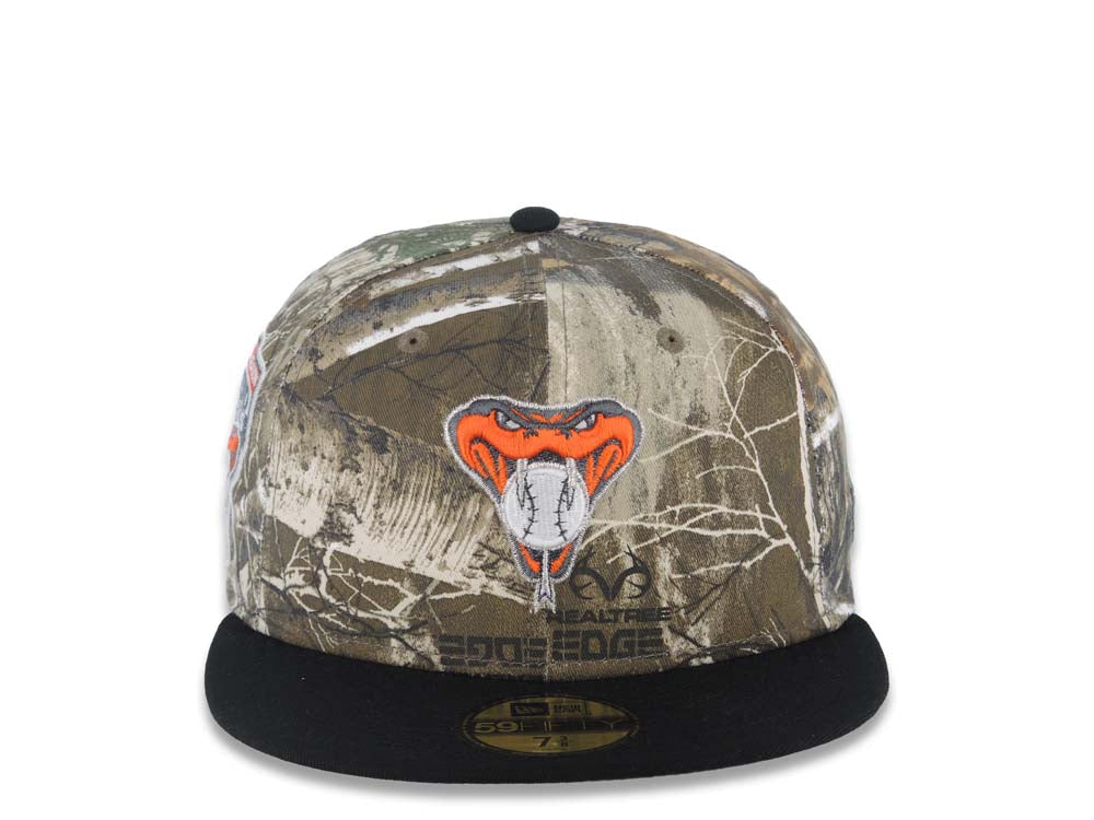 Arizona Diamondbacks New Era MLB 59FIFTY 5950 Fitted Cap Hat Real Tree Edge Camo Crown Black Visor Orange/Glow White Snake Logo 1998 Inaugural Season