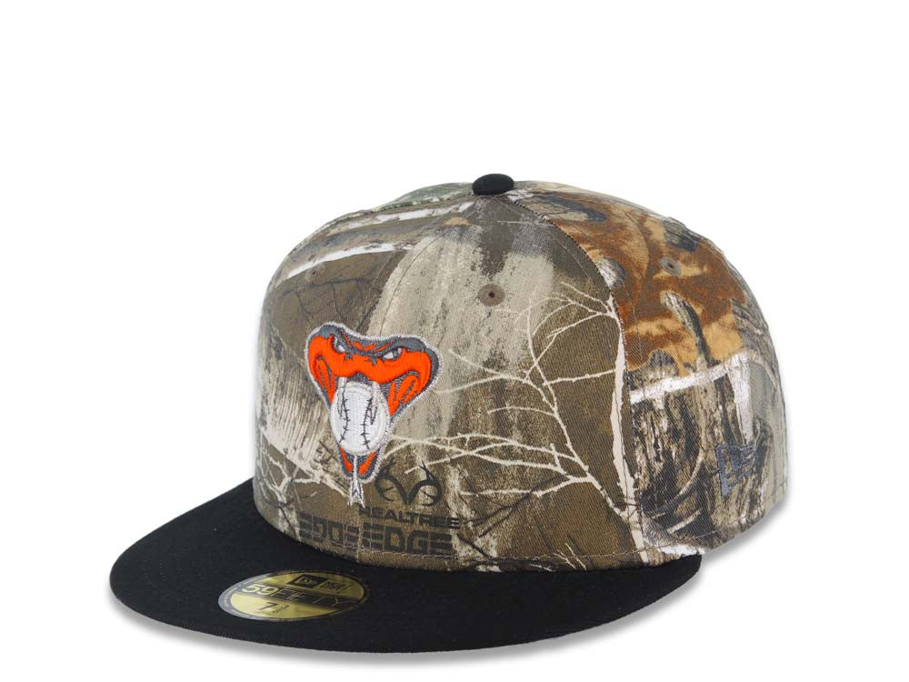 Arizona Diamondbacks New Era MLB 59FIFTY 5950 Fitted Cap Hat Real Tree Edge Camo Crown Black Visor Orange/Glow White Snake Logo 1998 Inaugural Season
