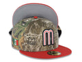 Mexico New Era 59FIFTY 5950 Fitted Cap Hat Real Tree Edge Camo Crown Red Visor Glow White/Red Logo Mexico Flag Side Patch Gray UV