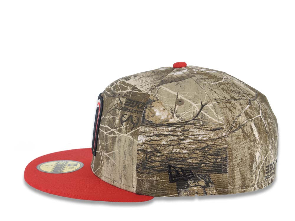 Mexico New Era 59FIFTY 5950 Fitted Cap Hat Real Tree Edge Camo Crown Red Visor Glow White/Red Logo Mexico Flag Side Patch Gray UV