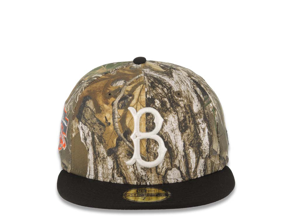 Brooklyn Dodgers New Era MLB 59FIFTY 5950 Fitted Cap Hat Real Tree Camo Crown Black Visor White Logo Jackie Robinson 50th Anniversary Side Patch