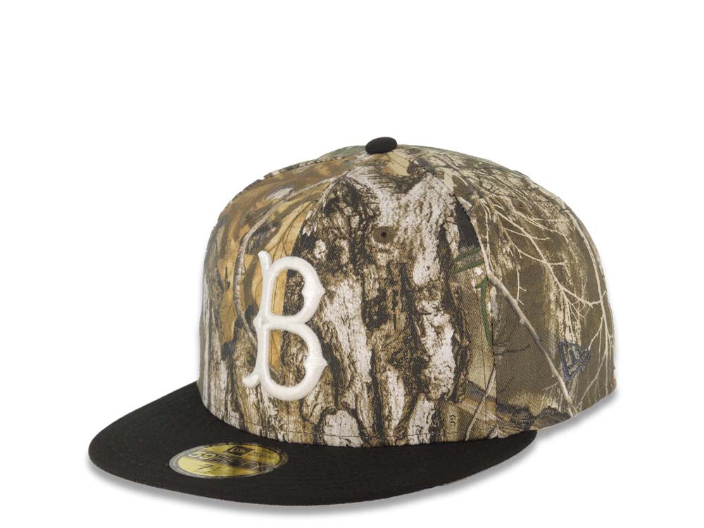 Brooklyn Dodgers New Era MLB 59FIFTY 5950 Fitted Cap Hat Real Tree Camo Crown Black Visor White Logo Jackie Robinson 50th Anniversary Side Patch