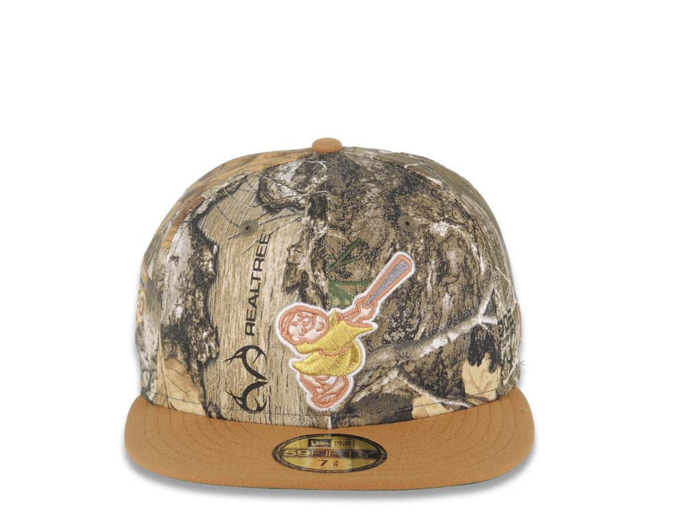 San Diego Padres New Era MLB 59FIFTY 5950 Fitted Cap Hat Real Tree Edge Crown Bronze Visor Metallic Gold Friar Logo Petco Park Side Patch