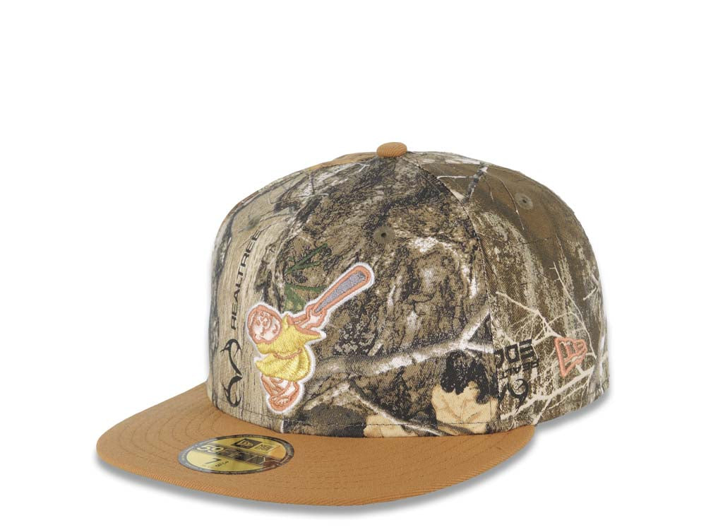 San Diego Padres New Era MLB 59FIFTY 5950 Fitted Cap Hat Real Tree Edge Crown Bronze Visor Metallic Gold Friar Logo Petco Park Side Patch