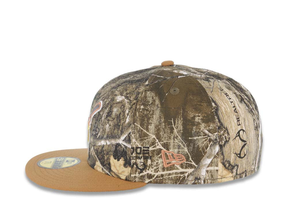 San Diego Padres New Era MLB 59FIFTY 5950 Fitted Cap Hat Real Tree Edge Crown Bronze Visor Metallic Gold Friar Logo Petco Park Side Patch