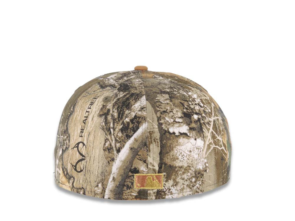San Diego Padres New Era MLB 59FIFTY 5950 Fitted Cap Hat Real Tree Edge Crown Bronze Visor Metallic Gold Friar Logo Petco Park Side Patch