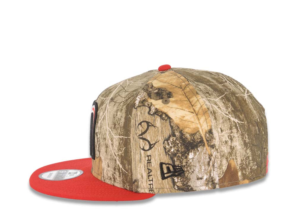Mexico New Era 9FIFTY 950 Snapback Cap Hat Real Tree Edge Camo Crown Red Visor Glow White/Red “M” Logo Mexico Flag Side Patch