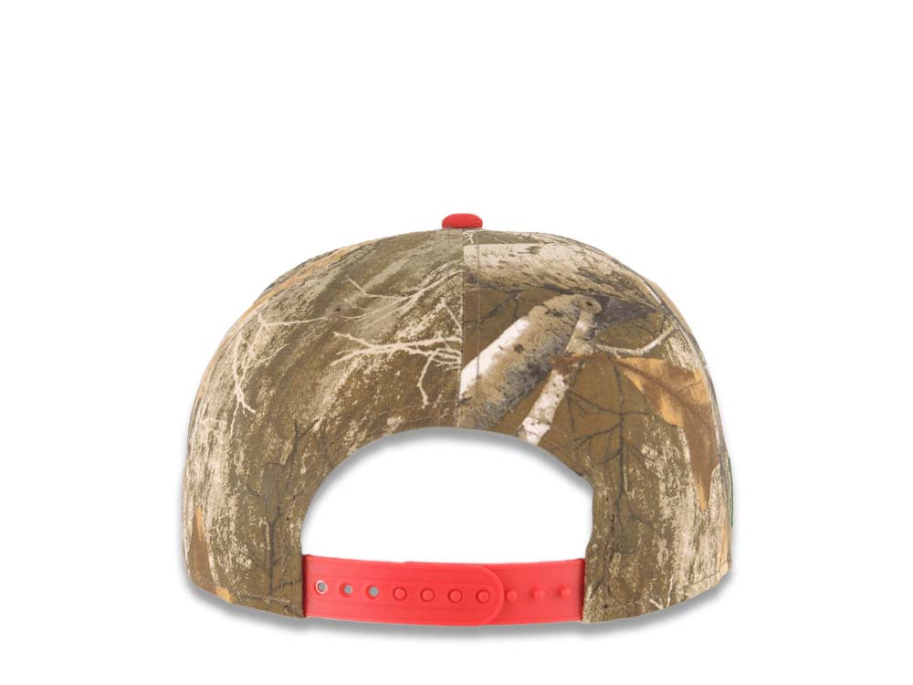 Mexico New Era 9FIFTY 950 Snapback Cap Hat Real Tree Edge Camo Crown Red Visor Glow White/Red “M” Logo Mexico Flag Side Patch