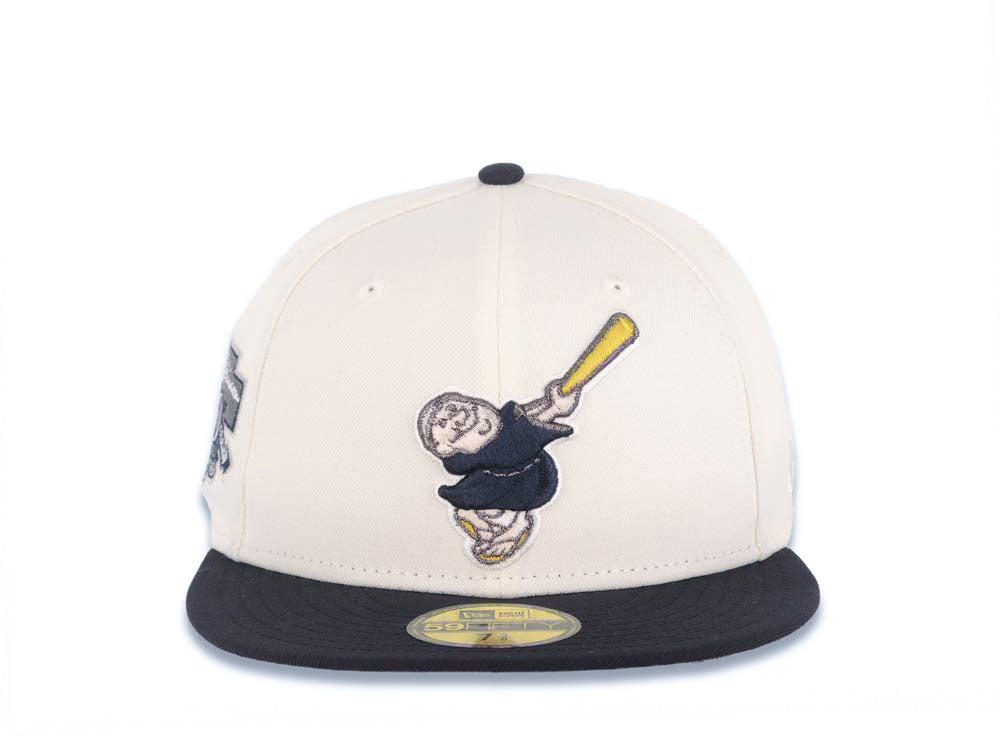 San Diego Padres New Era MLB 59FIFTY 5950 Fitted Cap Hat Cream Crown Navy Blue Visor Navy Swinging Friar Logo Jackie Robinson 50th Anniversary Side Patch
