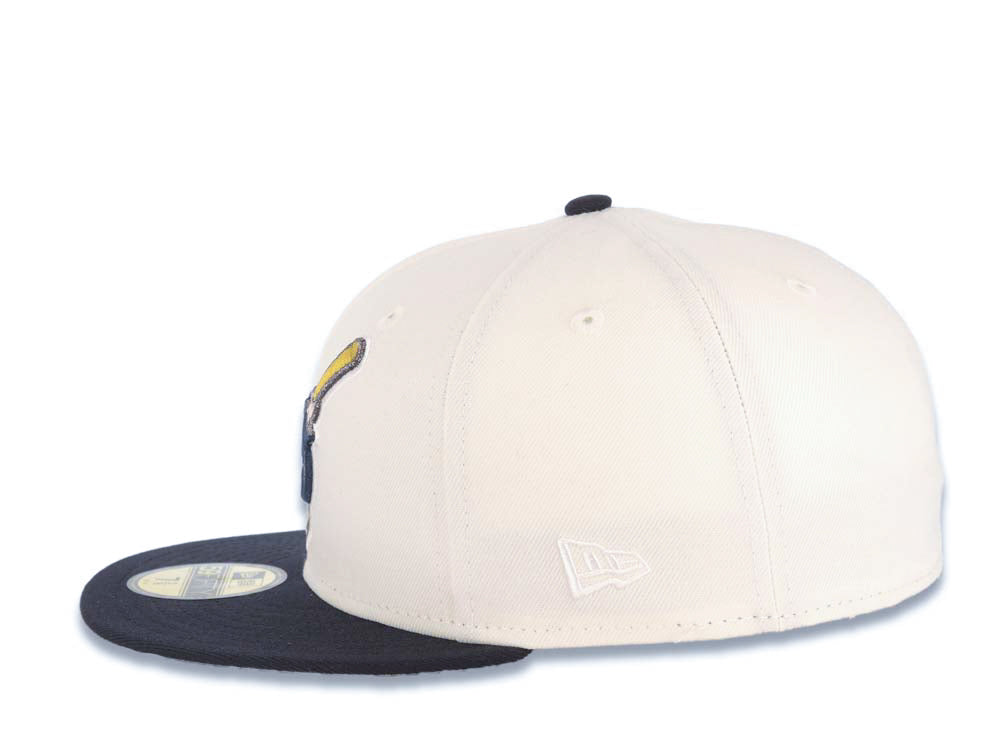 San Diego Padres New Era MLB 59FIFTY 5950 Fitted Cap Hat Cream Crown Navy Blue Visor Navy Swinging Friar Logo Jackie Robinson 50th Anniversary Side Patch