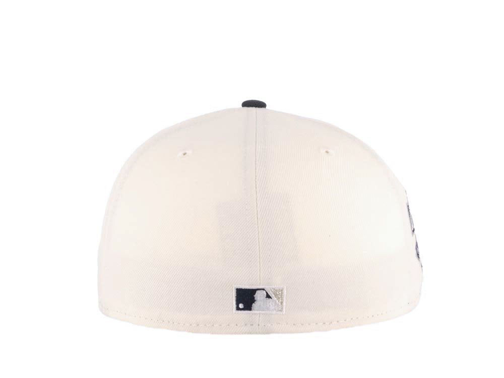 San Diego Padres New Era MLB 59FIFTY 5950 Fitted Cap Hat Cream Crown Navy Blue Visor Navy Swinging Friar Logo Jackie Robinson 50th Anniversary Side Patch