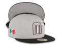 Mexico New Era 59FIFTY 5950 Fitted Cap Hat Gray Crown Black Visor White/Metallic Black Logo Mexico Flag Side Patch Gray UV