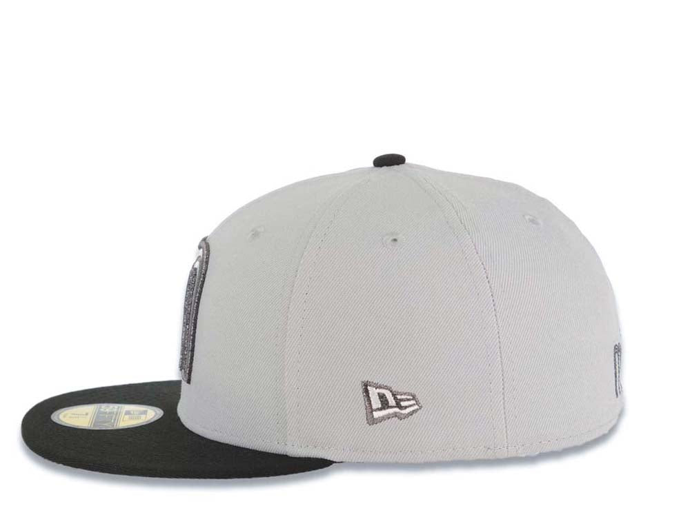 Mexico New Era 59FIFTY 5950 Fitted Cap Hat Gray Crown Black Visor White/Metallic Black Logo Mexico Flag Side Patch Gray UV