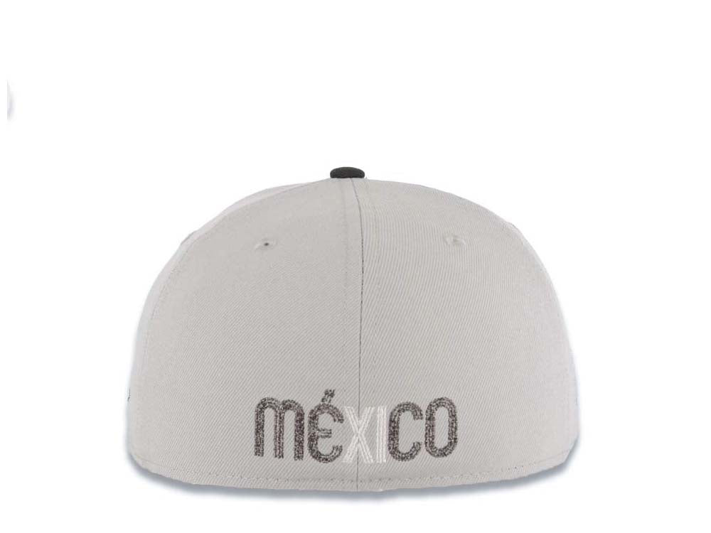 Mexico New Era 59FIFTY 5950 Fitted Cap Hat Gray Crown Black Visor White/Metallic Black Logo Mexico Flag Side Patch Gray UV