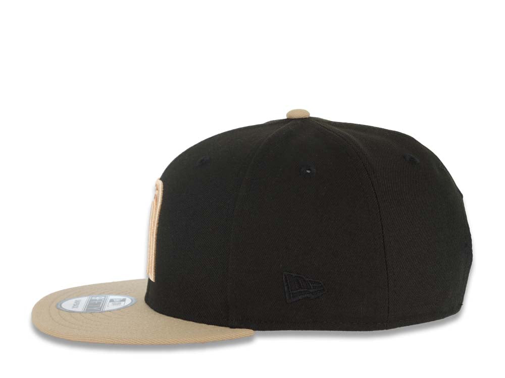 Mexico New Era WBC World Baseball Classic 9FIFTY 950 Snapback Cap Hat Black Crown Khaki Visor Metallic Brown Logo Mexico Flag Side Patch Orange UV