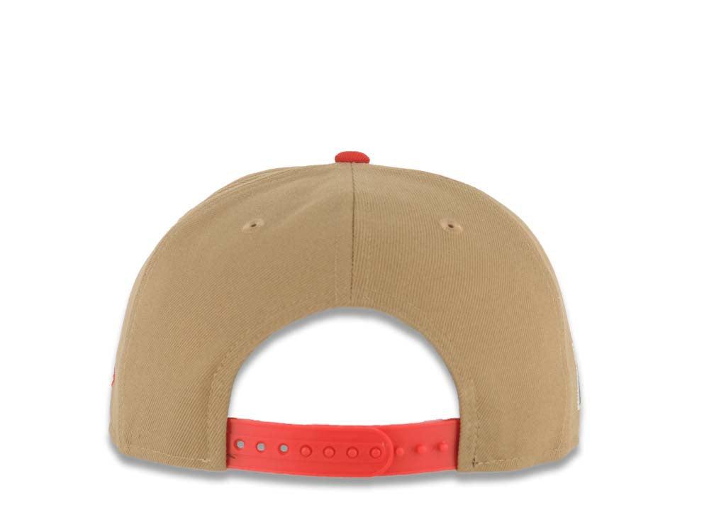 Mexico New Era WBC World Baseball Classic 9FIFTY 950 Snapback Cap Hat Khaki Crown Red Visor Team Color Logo Mexico Flag Side Patch Gray UV