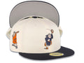 San Diego Padres New Era MLB 59FIFTY 5950 Fitted Cap Hat Cream Crown Navy Blue Visor Navy/Metallic Brown Catching Friar Logo Batting Friar Side Patch