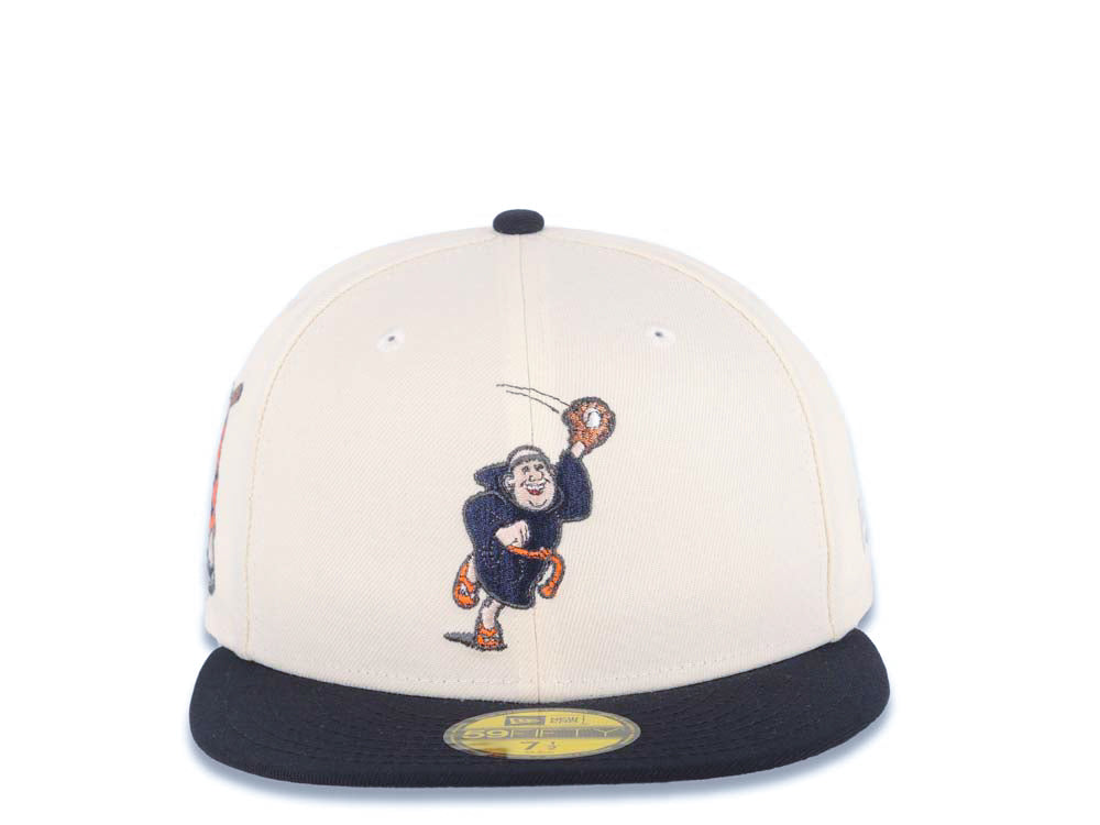 San Diego Padres New Era MLB 59FIFTY 5950 Fitted Cap Hat Cream Crown Navy Blue Visor Navy/Metallic Brown Catching Friar Logo Batting Friar Side Patch