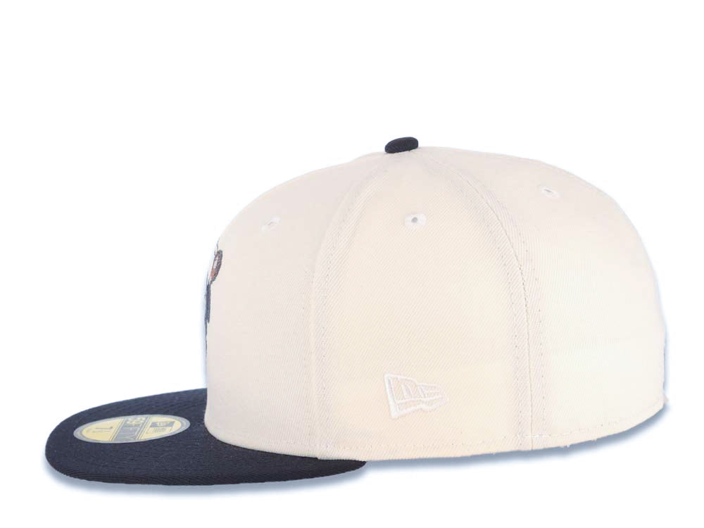 San Diego Padres New Era MLB 59FIFTY 5950 Fitted Cap Hat Cream Crown Navy Blue Visor Navy/Metallic Brown Catching Friar Logo Batting Friar Side Patch