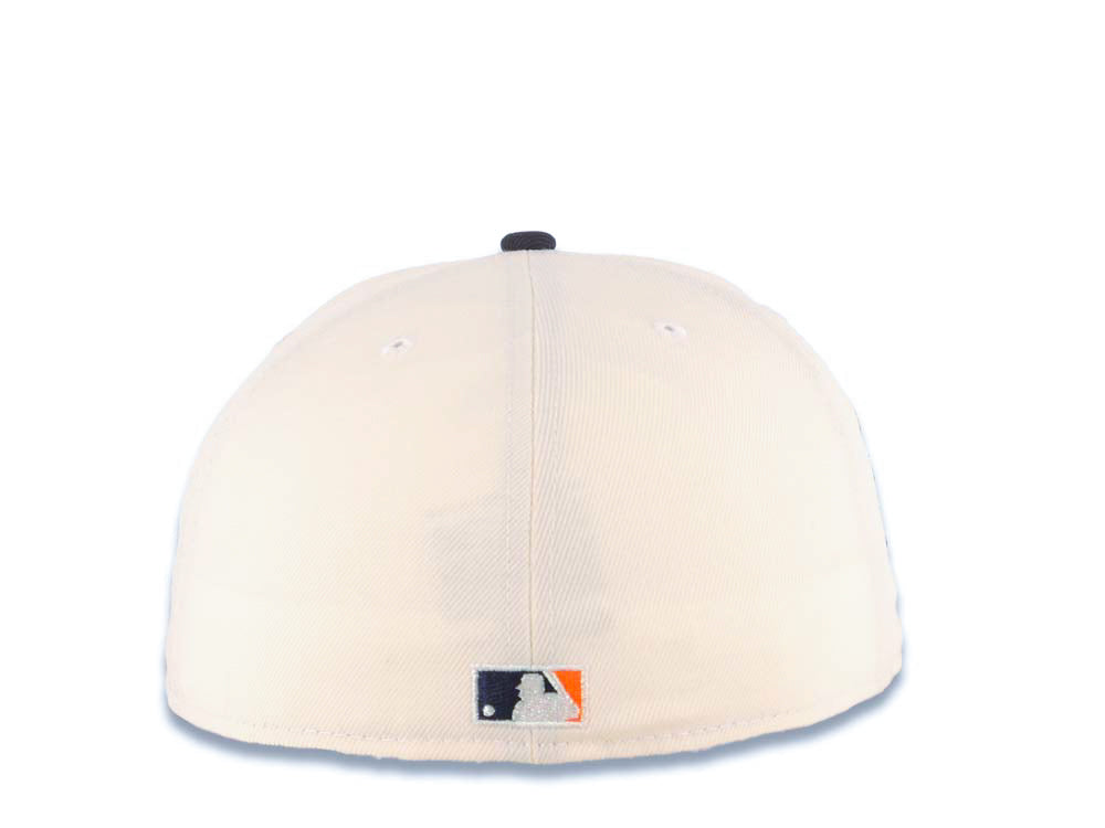 San Diego Padres New Era MLB 59FIFTY 5950 Fitted Cap Hat Cream Crown Navy Blue Visor Navy/Metallic Brown Catching Friar Logo Batting Friar Side Patch