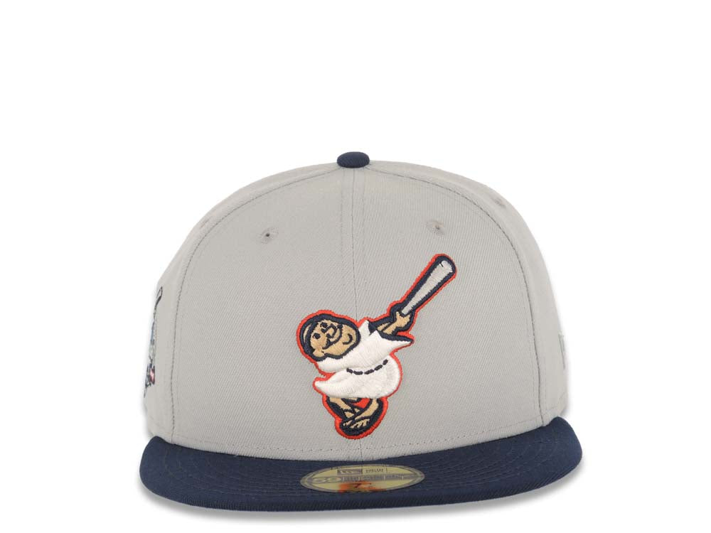San Diego Padres New Era MLB 59FIFTY 5950 Fitted Cap Hat Gray Crown Navy Blue Visor White/Red Swinging Friar Logo 40th Anniversary Side Patch Blue UV