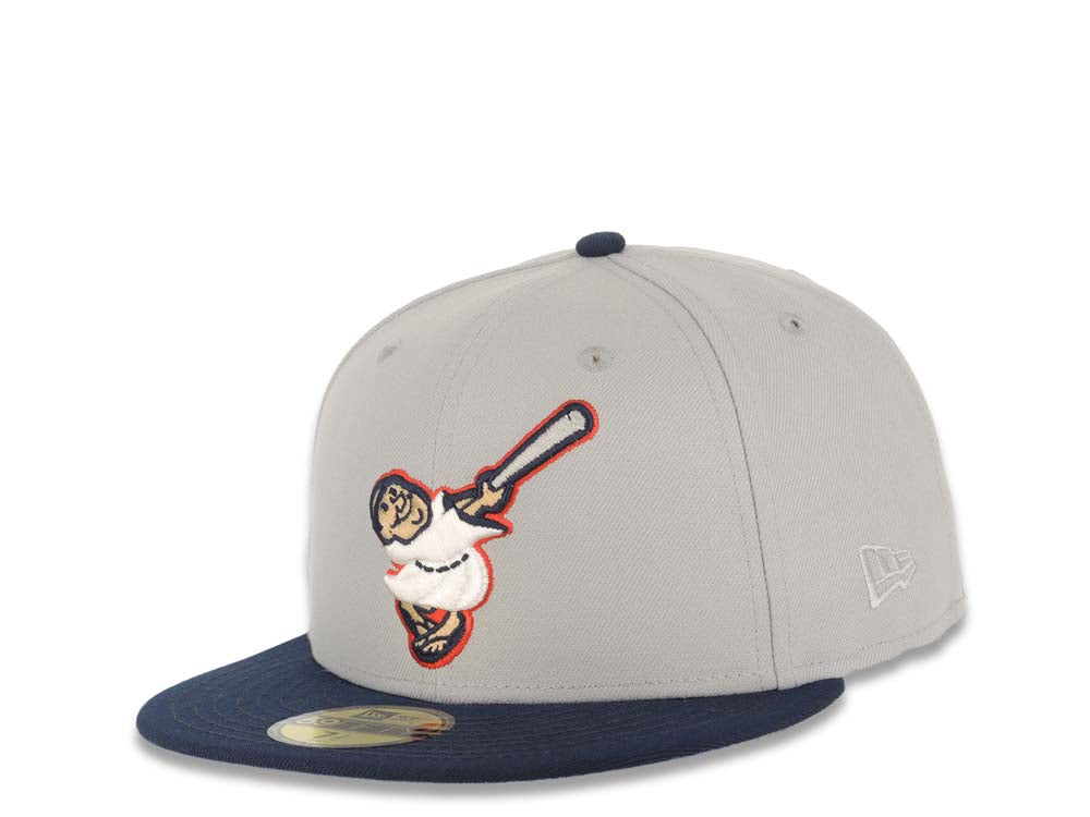 San Diego Padres New Era MLB 59FIFTY 5950 Fitted Cap Hat Gray Crown Navy Blue Visor White/Red Swinging Friar Logo 40th Anniversary Side Patch Blue UV
