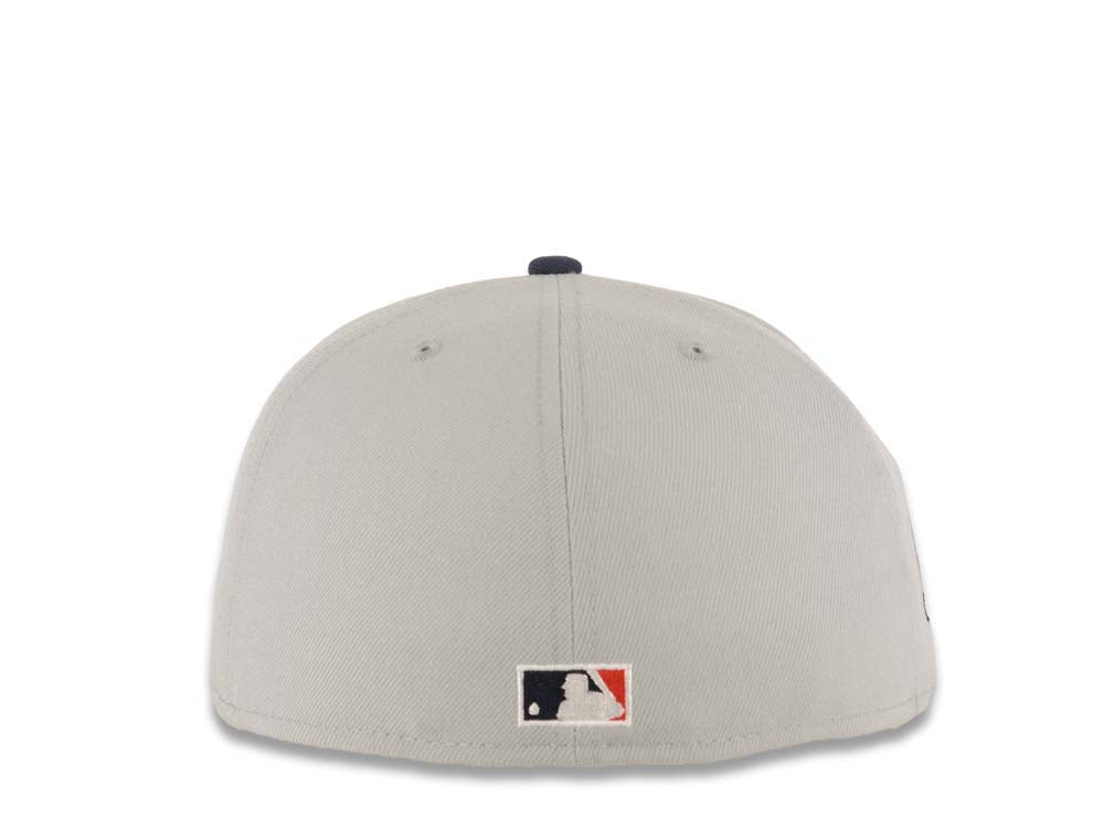 San Diego Padres New Era MLB 59FIFTY 5950 Fitted Cap Hat Gray Crown Navy Blue Visor White/Red Swinging Friar Logo 40th Anniversary Side Patch Blue UV