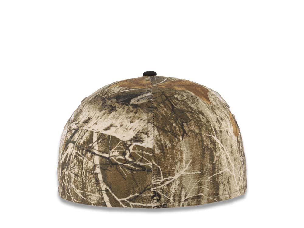 (Glow White) San Diego Padres New Era MLB 59FIFTY 5950 Fitted Cap Hat Real Tree Edge Camo Crown Black Visor Glow White Logo Batterman Batty Side Patch