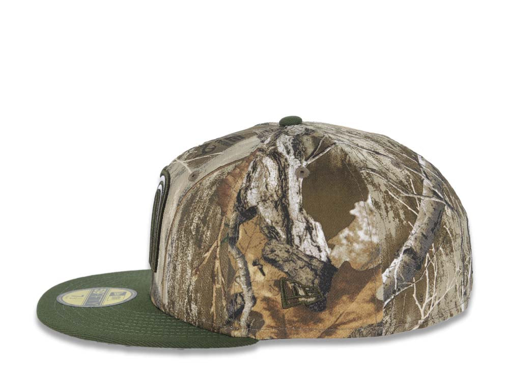 Mexico New Era 59FIFTY 5950 Fitted Cap Hat Real Tree Edge Camo Crown Olive Green Visor White/Olive Green Logo Mexico Flag Side Patch Gray UV